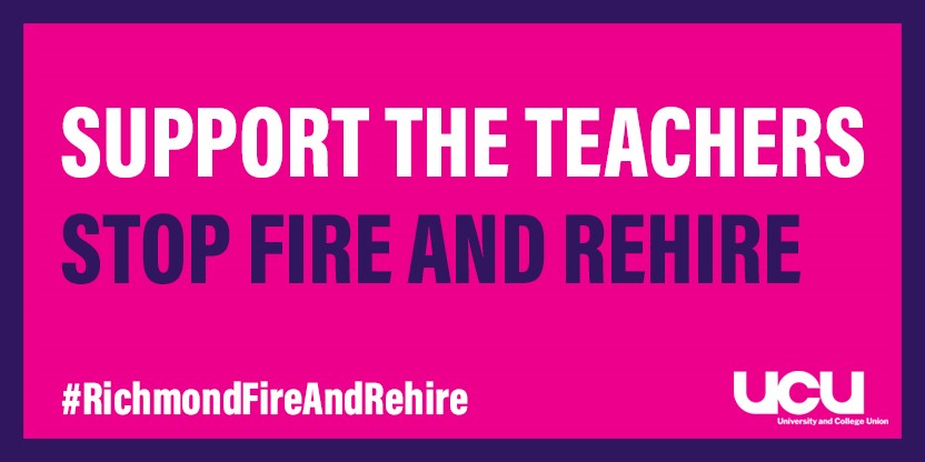 Richmond upon Thames College staff are being threatened with fire and rehire Join the rally at @RuT_College tmr and support @UCU_RuTC members 📢 📅Tues 28 June ⏰4pm 📍'Marsh Farm Lane' (not road) near Langhorn Drive what3words.com/occurs.cove.ri… #RichmondFireAndRehire