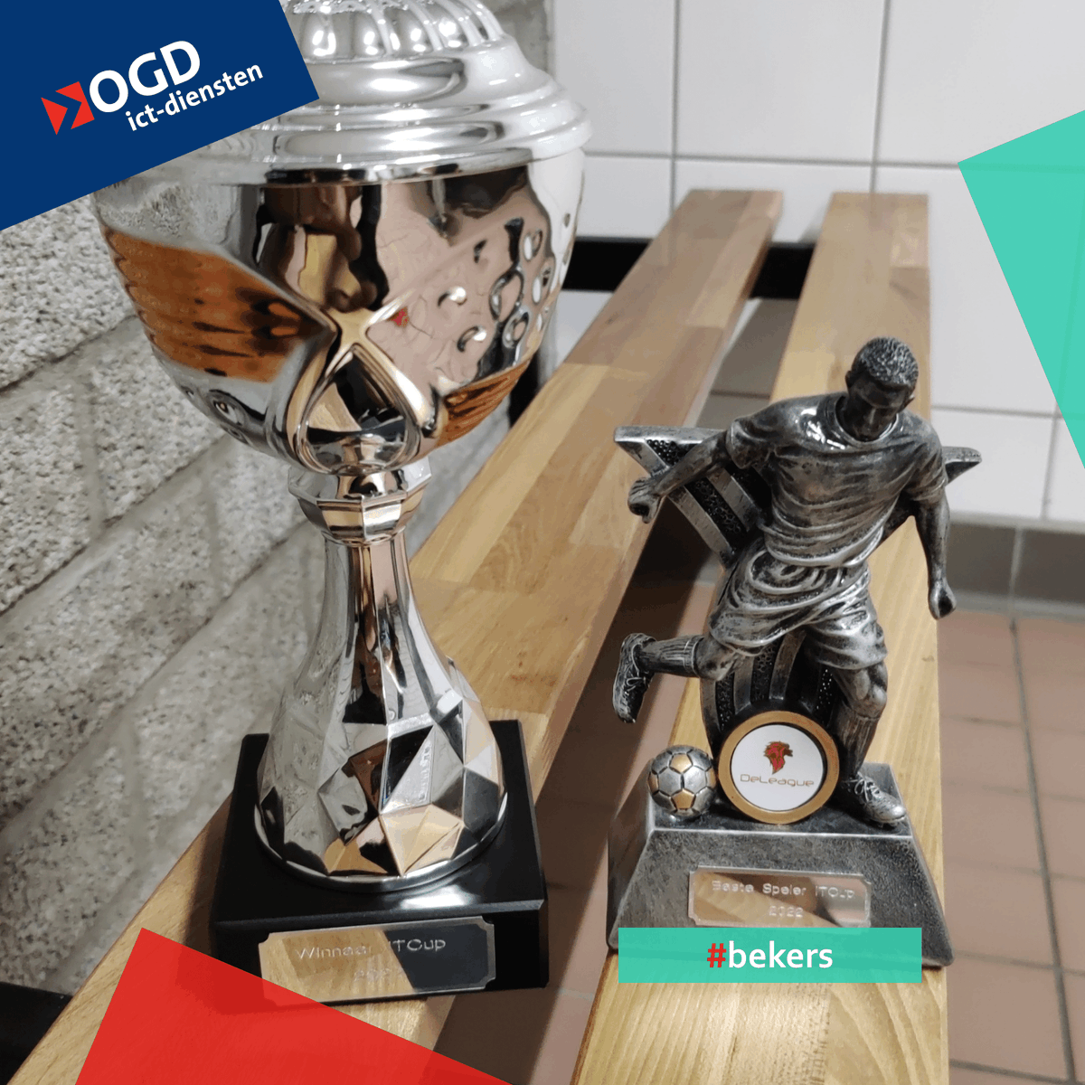 OGD_ict's tweet photo. Wij zijn de winnaars van de IT-cup! 🏆 De IT-cup is een zaalvoetbaltournooi voor ict-partijen. OGD'er Mylan Valentijn haalde ook nog eens de beker voor de beste speler binnen. Heel trots op het OGD-elftal! ⚽ 🎉
#ITcup #zaalvoetbal #eersteplek #trots https://t.co/rr7erTPhs7