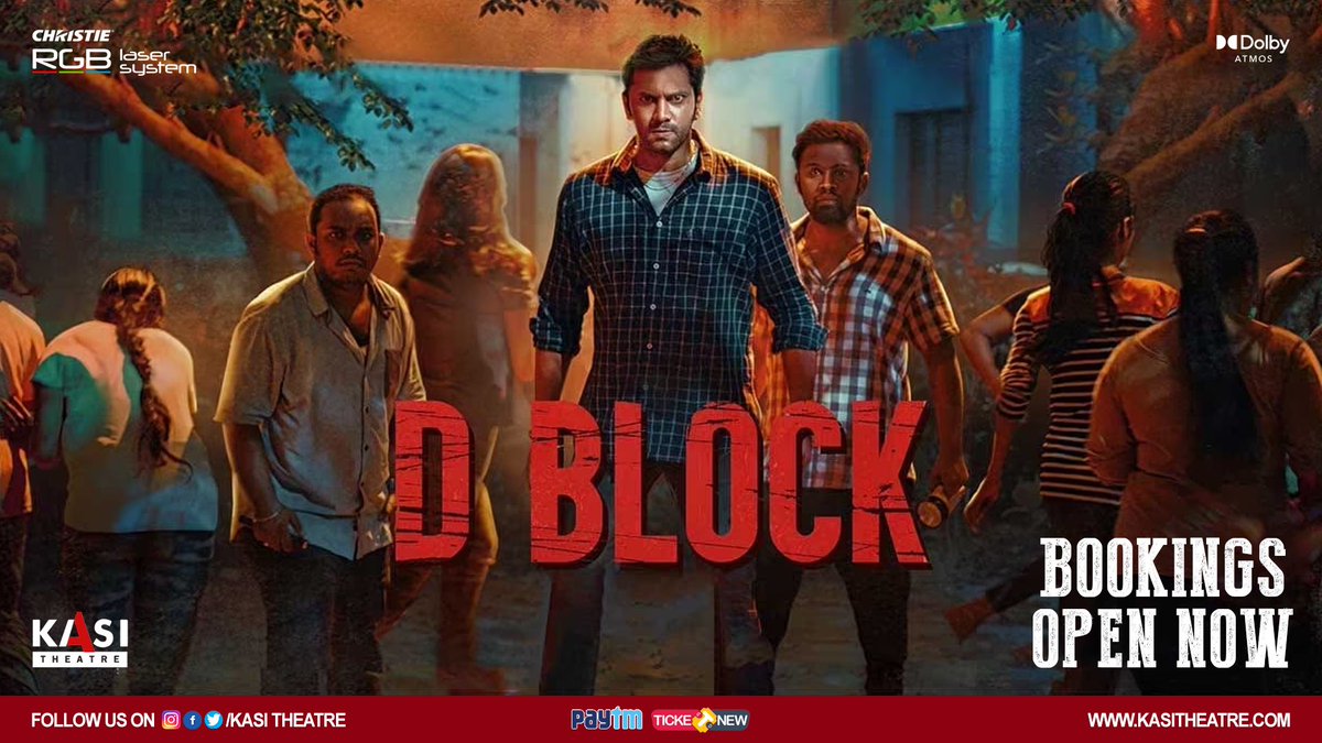 Bookings now open for <a href="/arulnithitamil/">Arulnithi tamilarasu</a> <a href="/Avantika_mish/">Avantika</a> starrer #DBlock releasing on July 1

Best wishes <a href="/VijayKRajendran/">Vijay Kumar Rajendran</a> &amp; team #ErumaSaani <a href="/SakthiFilmFctry/">Sakthi Film Factory</a> 

Get your tickets  - bit.ly/2OeagDH 

Watch &amp; enjoy this horror thriller at Kasi this weekend. 
#KasiRGBDolbyAtmos