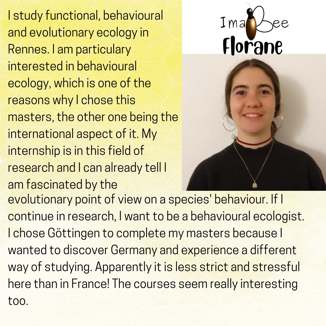 LSciences3's tweet photo. 🐝Meet the IMABEE students!🐝
This week, we continue presenting IMABEE students – today with Florane.
IMABEE fact #5: Once they complete their studies, IMABEE students receive a double degree from their home and host universities. 💡 https://t.co/5YWpHTci1z