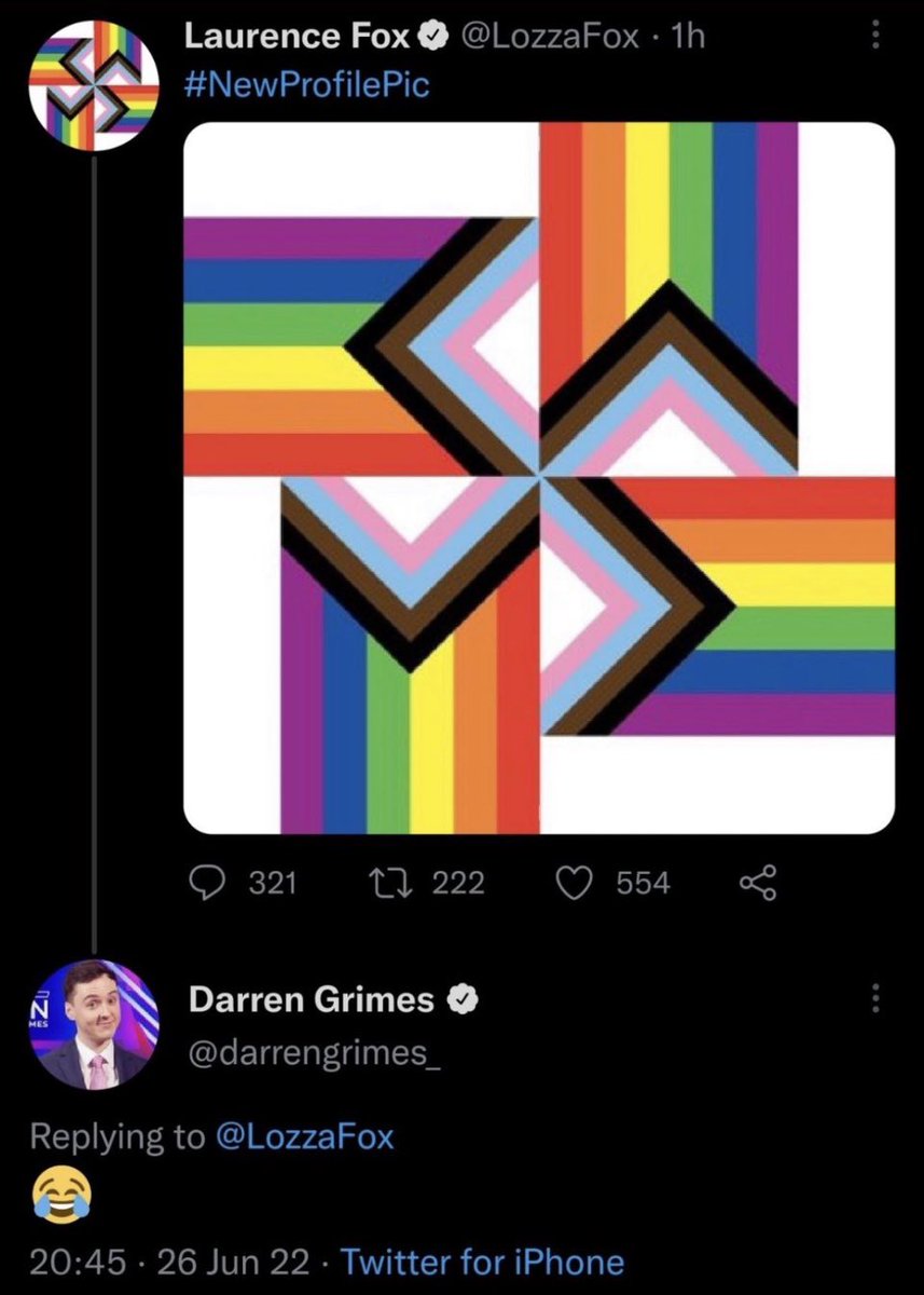 SocialistVoice's tweet photo. Darren Grimes is a disgrace to the LGBT+ community 

He thinks it is amusing that Laurence Fox tweeted a swastika made from the LGBT+ flag

The Nazis killed homosexuals

Grimes also praises Margaret Thatcher - who introduced Section 28

He really is a repulsive individual https://t.co/h9UUcVWBH0