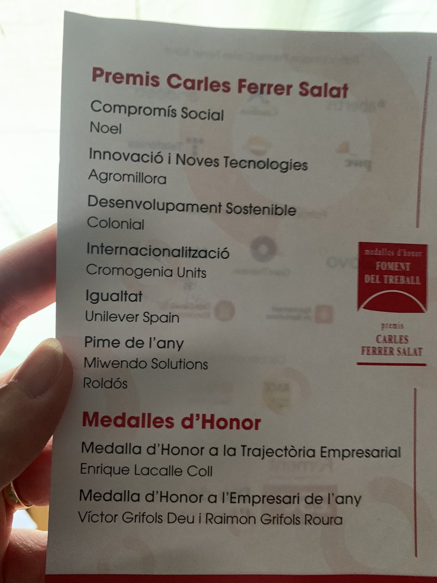 neusmunte's tweet photo. Enhorabona a tots els guardonats #PremisFoment de @FomentTreball per la vostra trajectòria en favor del creixement econòmic i el progrés social
#Foment250 #PremisFerrerSalat @grifolsglobal @automobilebcn @noel_1940 @Unilever @Agromillora_ @ColonialOficina @MiWEndo @RoldosMedia https://t.co/9Kp6GyQ1Ro