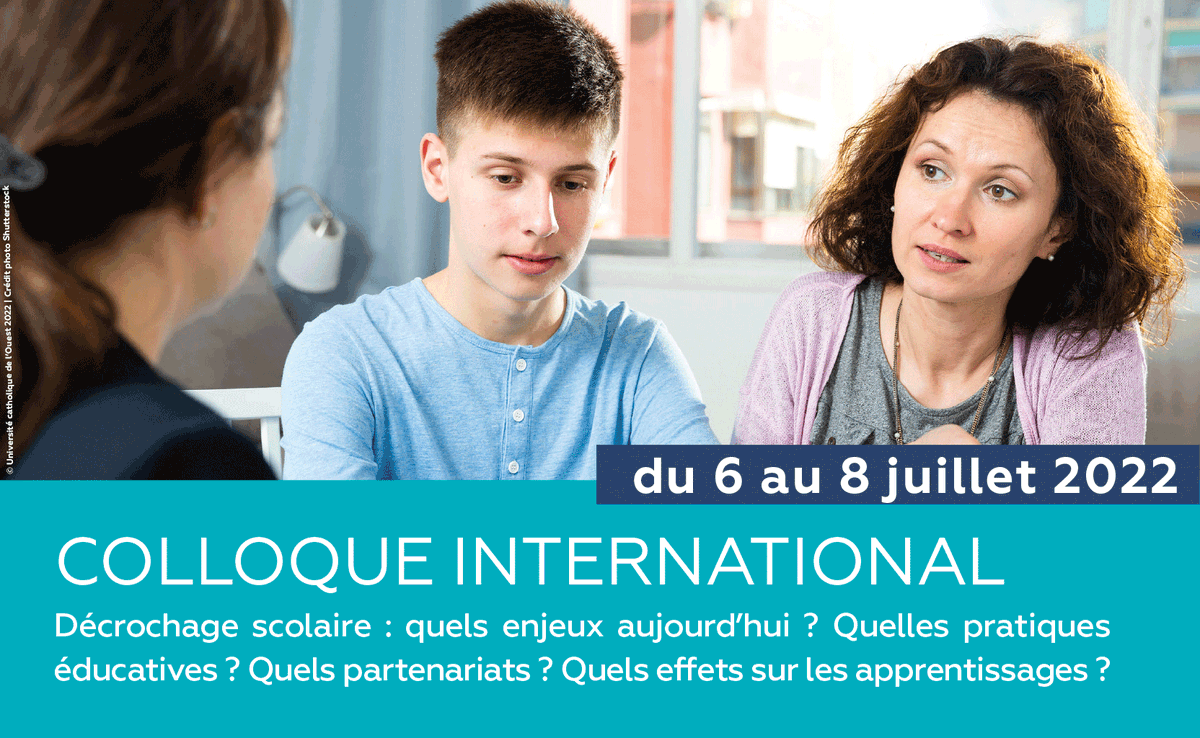 #Colloque international "Décrochage scolaire : quels enjeux aujourd’hui ? Quelles pratiques éducatives ? Quels partenariats ? Quels effets sur les apprentissages ?" 
📍6-8 /7 | UCO Angers - amphi Diès | programme et inscriptions ➡ bit.ly/3HYWb94