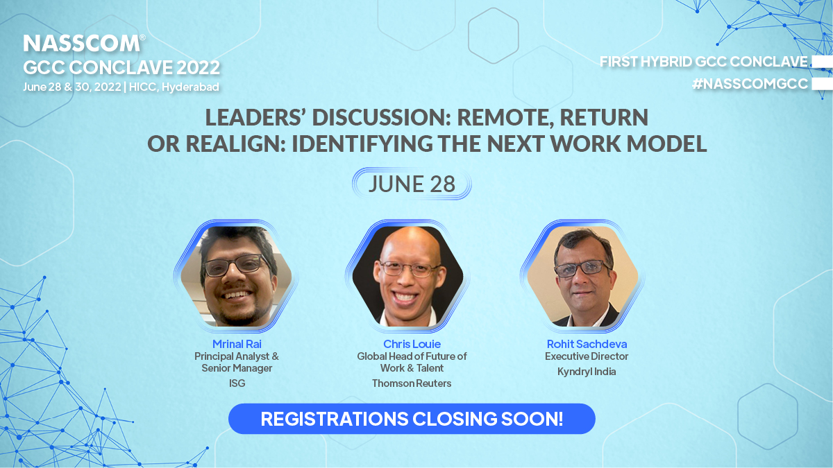 NasscomEvents's tweet photo. Industry stalwarts gather for an enriching session on the evolving work and #business models at the 12th #NASSCOMGCC Conclave. Join in the conversation to unearth the models that drive value creation.
🗓️28 June 2022 | Virtual
🖱https://t.co/YcfqPvwYc9
#nasscomevents #futureofwork https://t.co/pU1c0Mstti