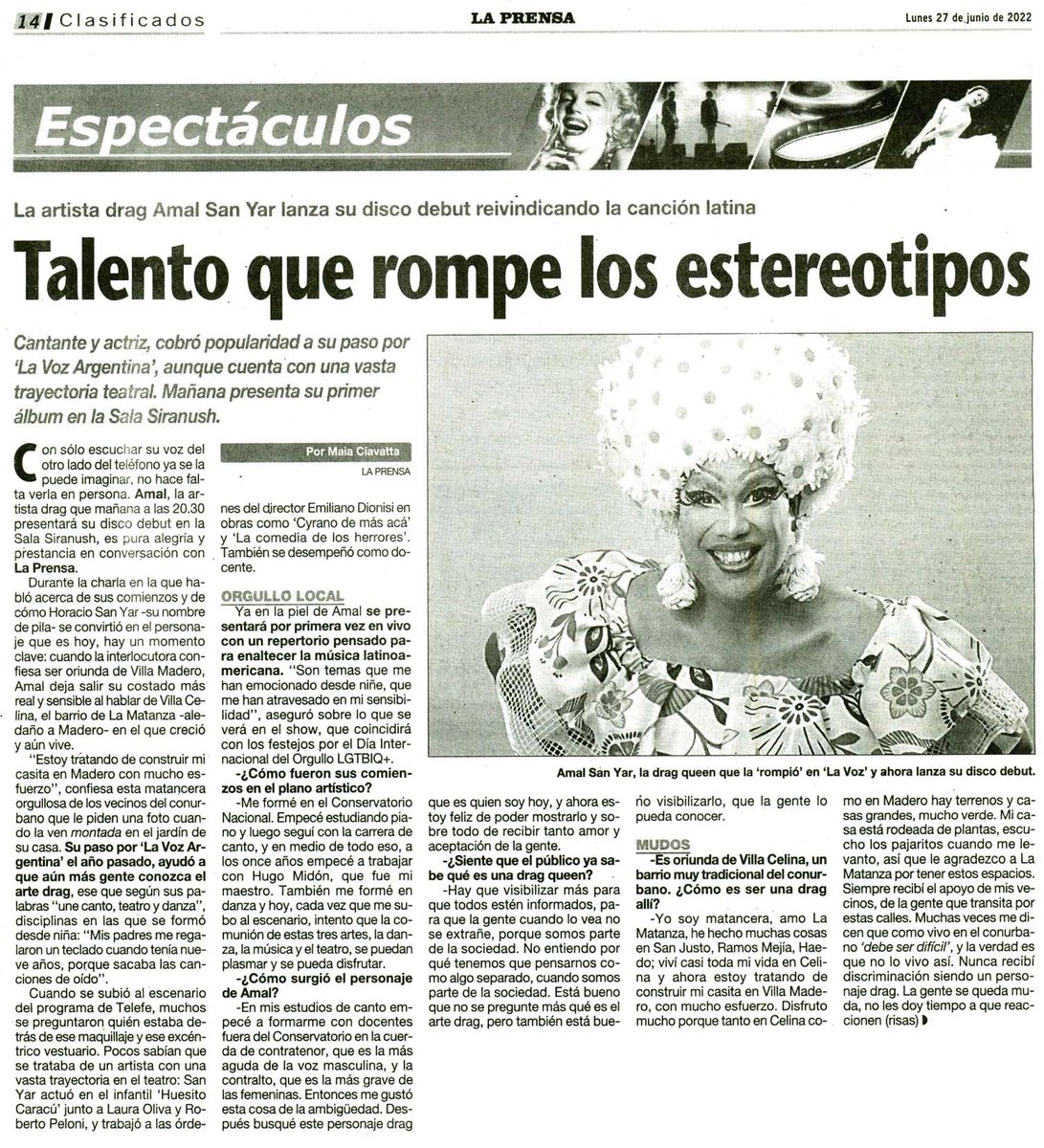 🗨️ "Son temas que me han emocionado desde niñe, que me han atravesado en mi sensibilidad'', aseguró <a href="/amalmusicaok/">Amalmusica</a> sobre lo que se verá en el show, que coincidirá con los festejos por el Día Internacional del Orgullo LGTBIQ+.­ Martes 28/6 en <a href="/SalaSiranush/">Sala Siranush</a> laprensa.com.ar/517346-Talento…