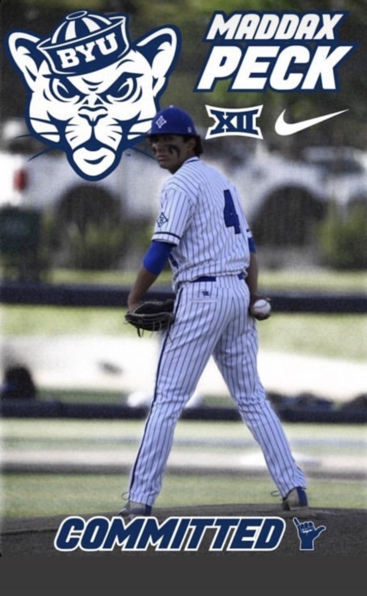 MaddaxPeck's tweet photo. I am proud to announce that I will be continuing my academic and athletic career at BYU. Thank you to my, teammates, coaches and especially my parents for getting me here. Excited to play for @tp_pratt and compete in the Big XII. Go Cougs 🤙 🔵⚪️. @MINER_Baseball @PBR_Utah https://t.co/Lk5LeIYiH9