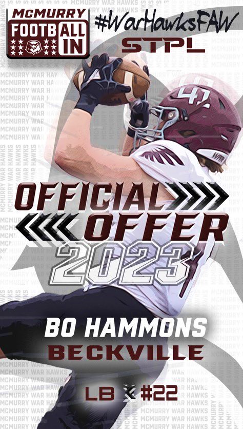 #AGTG after a great talk with <a href="/CoachSnyde/">Will</a> i am blessed to receive an offer from Mcmurry University 👊🏼💯 #gowarhawks <a href="/Beckville_Sport/">Beckville Athletics</a> <a href="/SR_scouting/">Scouting Report</a>