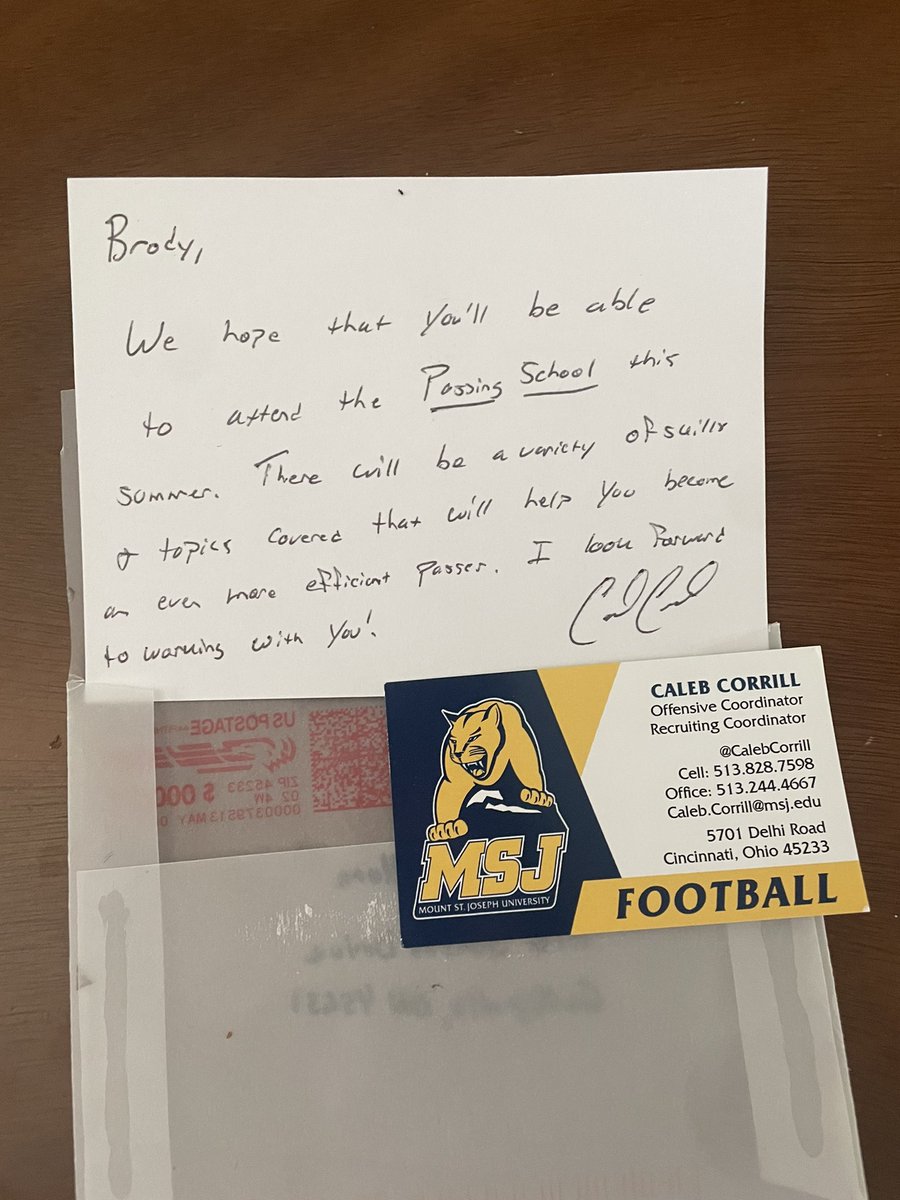 FellureBrody's tweet photo. Thank you Coach @CalebCorrill for reaching out! Very appreciative for the letter! @MSJ_FB #RELENTLE22 https://t.co/zDbDykcQO7