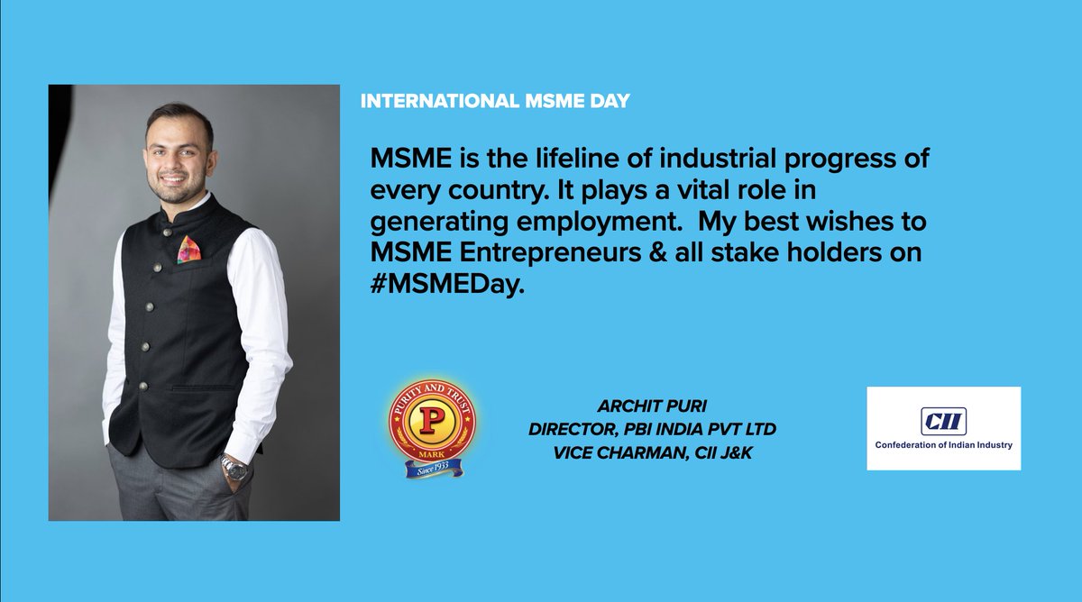 architpuri's tweet photo. MSME is the backbone of every country. My best wishes to all MSME entrepreneurs &amp; all stakeholders on #InternationalMSMEDay -@architpuri 

#MSMEDay  
#MSMEDay2022 
#Pmark
#JammuKashmir 
#Ladakh https://t.co/xIZ5shzpGS