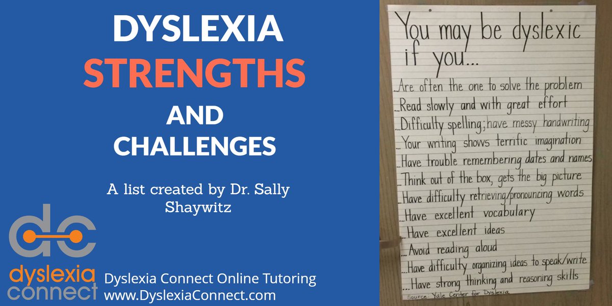 ConnectDyslexia's tweet photo. A list of strengths and challenges related to dyslexia, created by Dr. Sally Shaywitz at the Yale Center for Dyslexia and Creativity. #Dyslexia #ADHD #Dysgraphia https://t.co/UGE87M0aDT