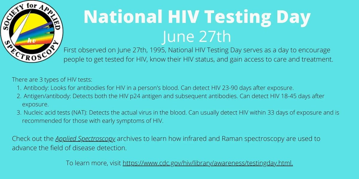 Infrared and Raman spectroscopy have been valuable techniques for improving diagnostic testing. On National HIV Testing Day, we encourage you to learn about the different types of HIV tests and to know your resources for testing.