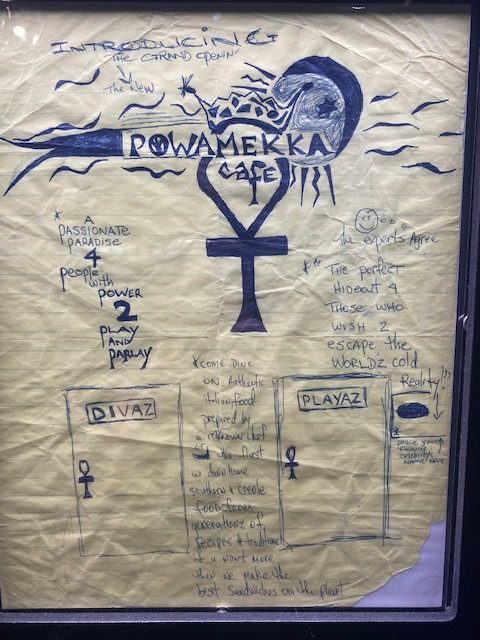 As part of the #Tupac #WakeMeWhenImFree exhibit here in Los Angeles, they have faithfully created "Powamekka Cafe" - This was based on a cafe concept that Tupac had written and designed. Amazing to see it!