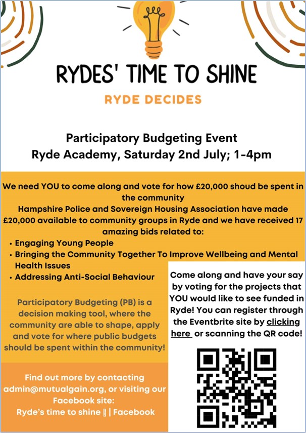 Hey everyone on the #isleofwight ! come along to <a href="/RydeAcademy/">Ryde Academy</a> this Saturday at 1pm and vote for 15 amazing projects that we have received applications from! We need YOU to decide how 20k should be spent!  @sovereignha @IOWightPolice <a href="/VectisHA/">Vectis Housing</a> @SHGroupUK