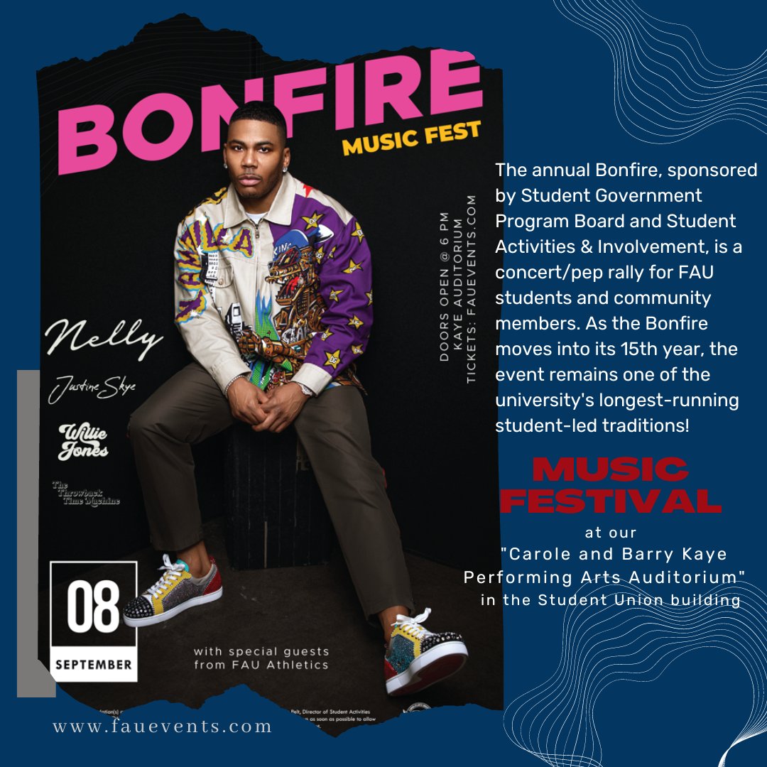 FAUStudentUnion's tweet photo. Don’t miss this one! Tickets are FREE for FAU students and their guests. (Limit 1 guest per student)
September 8th at @faustudentunion
#faustudentgovernment
#fauprogramboard
#faustudentactivitiesandinvolvement
#faustudentunion 
#caroleandbarrykayeauditiorium
#fau
#musicfestival https://t.co/a0lvc0jxWs