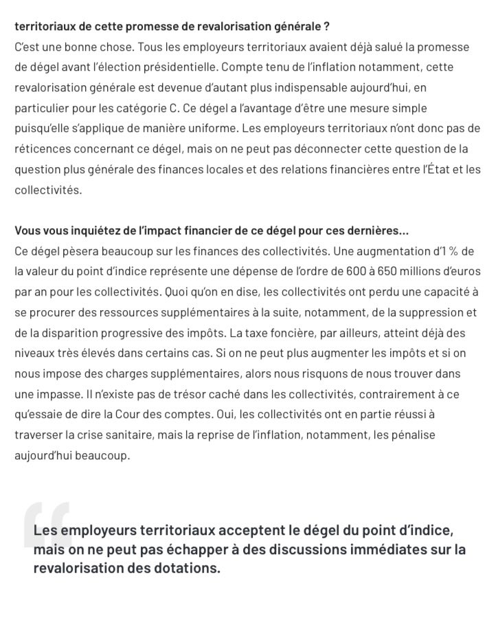 laurent_sceaux's tweet image. Si les employeurs territoriaux accueillent favorablement le dégel du point d’indice, ce sujet ne peut être déconnecté de la question des finances locales

Retrouvez ma dernière interview 🗞parue dans @acteurspublics sur le dégel du #PointDindice 
@Bas_scordia