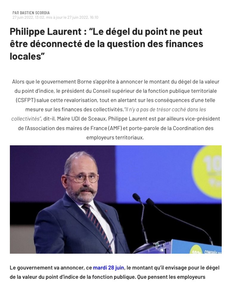 laurent_sceaux's tweet image. Si les employeurs territoriaux accueillent favorablement le dégel du point d’indice, ce sujet ne peut être déconnecté de la question des finances locales

Retrouvez ma dernière interview 🗞parue dans @acteurspublics sur le dégel du #PointDindice 
@Bas_scordia
