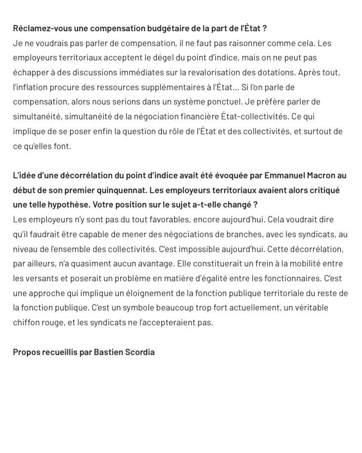 Si les employeurs territoriaux accueillent favorablement le dégel du point d’indice, ce sujet ne peut être déconnecté de la question des finances locales

Retrouvez ma dernière interview 🗞parue dans <a href="/acteurspublics/">acteurs publics</a> sur le dégel du #PointDindice 
<a href="/Bas_scordia/">Bastien Scordia</a>