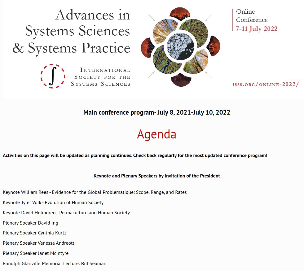 daviding's tweet photo. Scheduled online July 8 plenary "Appreciating Systems Changes via Multiparadigm Inquiry: Architectural Design, Ecological Anthropology, Classical Chinese Medicine, Systems Rhythms" @ISSSMeeting .  Also July 9 #SystemsPractice track.  Evolving program at https://t.co/jutiTxYDY9 https://t.co/REU0HF8Qsb