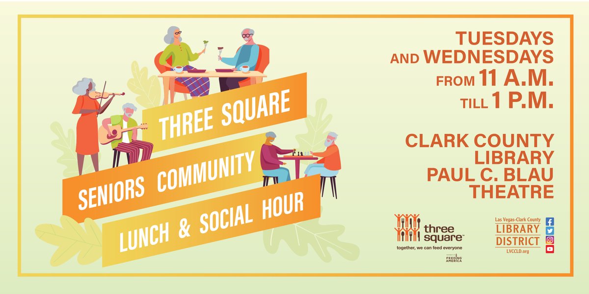 LVCCLD's tweet photo. The Library District has teamed up with @threesquareLV to provide FREE hot &amp; healthy meals for seniors 60 or older &amp; their loved ones 😋! Learn more &amp; see all the upcoming dates: https://t.co/HvLuqlorGv #LibrariesDoThat https://t.co/2rtxqpukCk