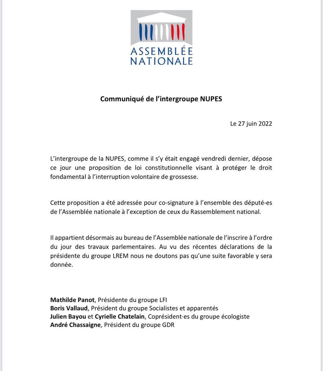 AQuatennens's tweet photo. 🔴 L’intergroupe parlementaire de la #NUPES a proposé ce jour à tous les députés hors RN de cosigner une proposition de loi constitutionnelle visant à protéger le droit fondamental de l’interruption volontaire de grossesse. #IVGdanslaConstitution https://t.co/RjXtnlWR1P