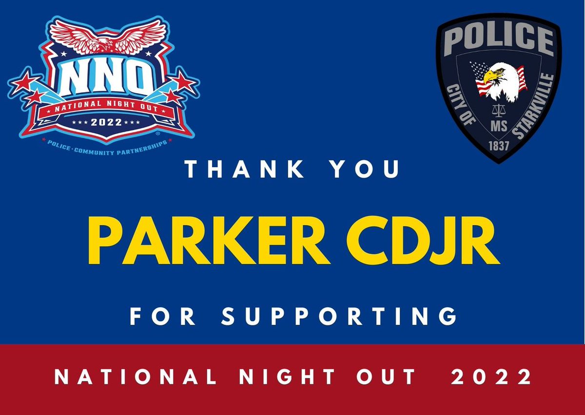 Thank you, Parker CDJR for your donation to support National Night Out 2022! #NationalNightOut #NNO2022