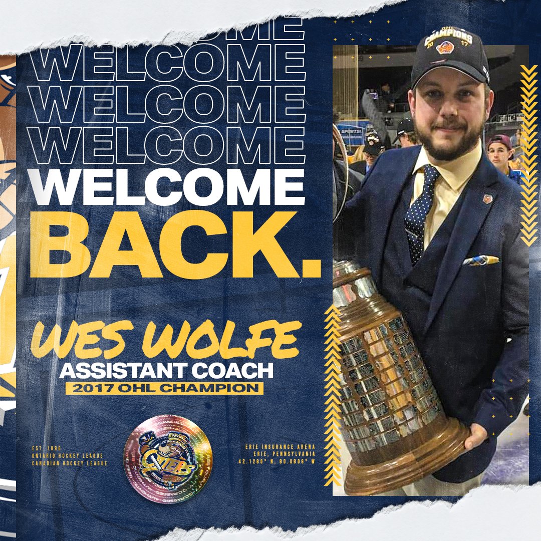 ErieOtters's tweet photo. It might be Monday, but we have some GREAT news for the #OttersNation🦦!

Everyone please welcome back Wes Wolfe! We are extremely excited to have him rejoin our Coaching staff and welcome him back to the #814!

📰: https://t.co/1GRF40TWJA https://t.co/BRTkNJJXrF