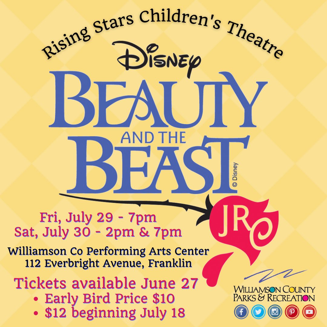 wcpactn's tweet photo. Tickets are now on sale for Rising Stars Children's Theatre's summer production of Disney's Beauty &amp; the Beast Jr!

Get tickets: https://t.co/DxJedYIdKE https://t.co/uC3eVRyZ8E