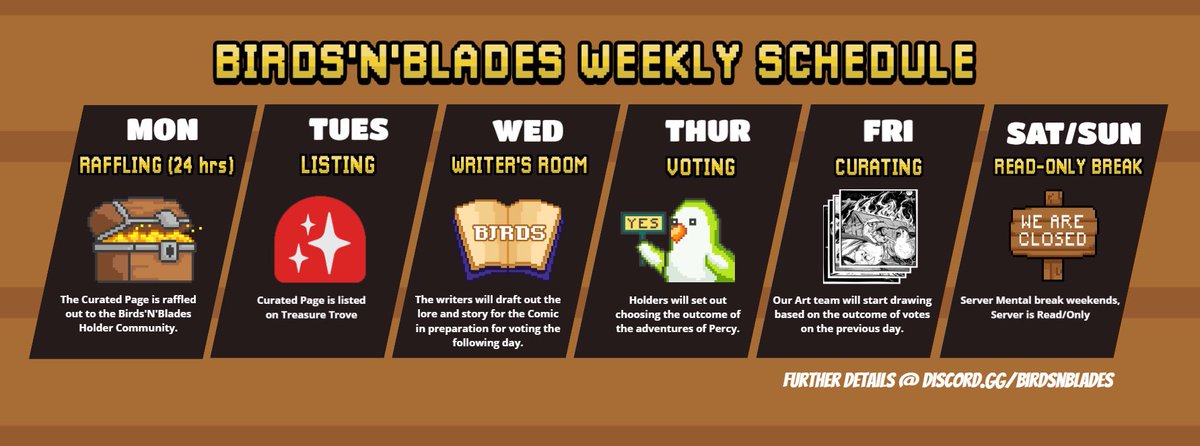 We’re back in full force! Check out the schedule that we’ll be (generally) following as we move on to our next phase <a href="/TalesOfTheBirds/">BirdsNBlades:Origins - TOTB Comic</a>