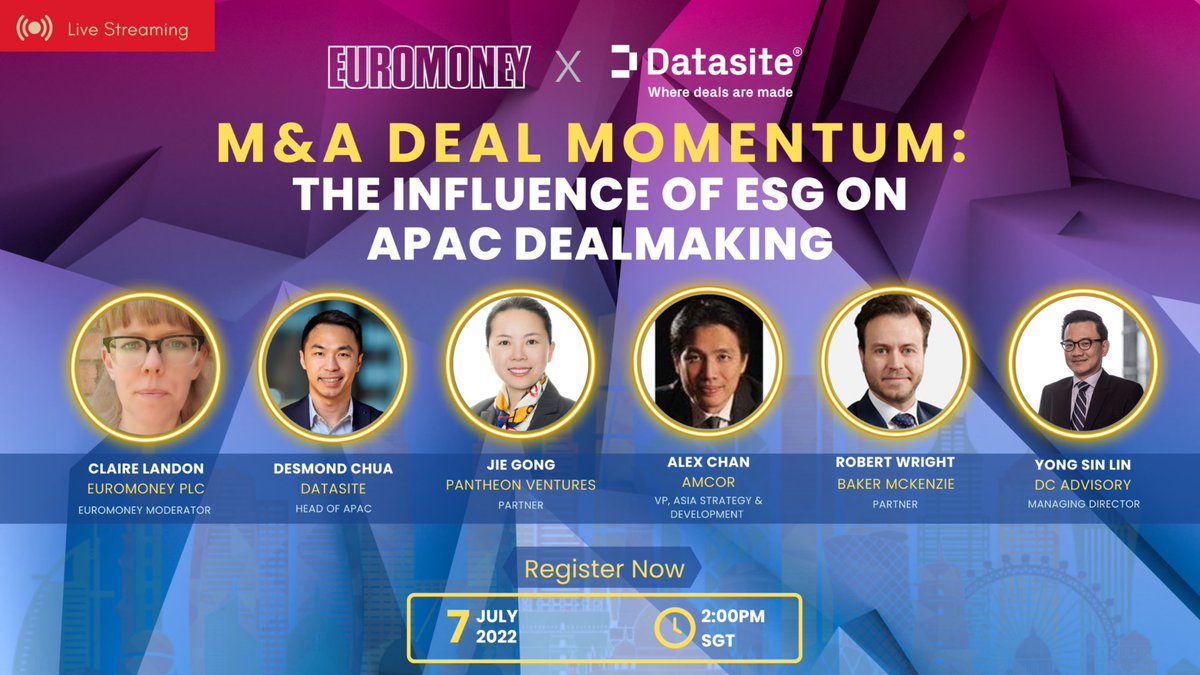 euromoney's tweet photo. Sign up for our webinar in association with @DatasiteGlobal on July 7th at 2:00PM SGT/7:00AM BST - Click here to register: https://t.co/iekfe9HFRz

[In collaboration with Datasite]

#EMCollaborations #APAC #ESG #MergersAndAcquisitions https://t.co/W6J8GSqsuO