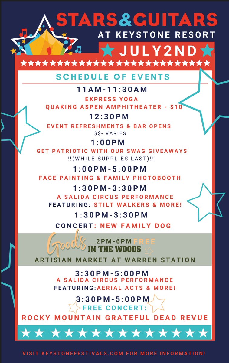 skisummitcove's tweet photo. The 4th of July is just one week away! Head to Keystone to celebrate on Saturday, July 2 with Stars & Guitars! You can shop from local artists... https://t.co/pGw6DOmBLx
#4thofjuly #julyfourth #keystone #keystoneco #visitkeystone #starsandguitars #july4 #independenceday #colorado https://t.co/ccnmixZyaO