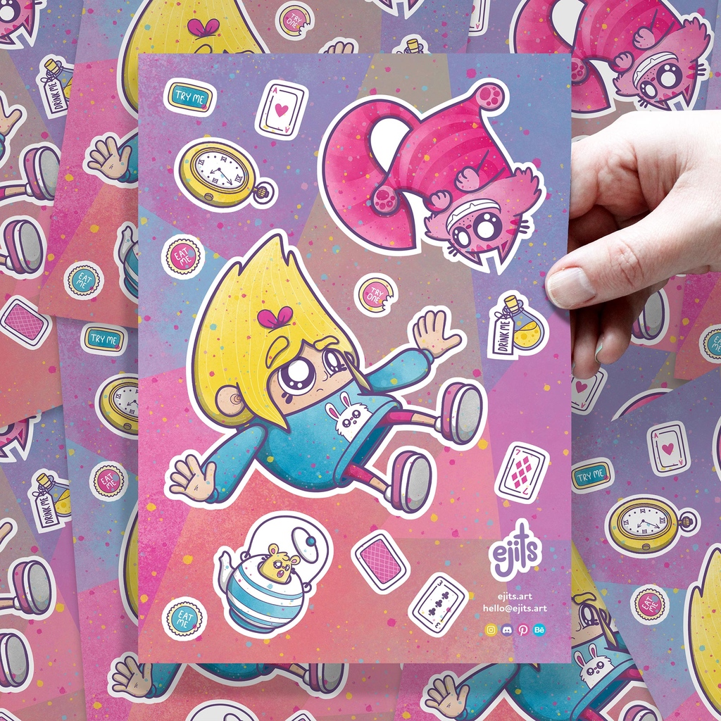ejits_art's tweet photo. I'm really into these sticker sheets. All the little bits like the playing cards, pocket watch and 'eat me' biscuits are stickers too. #stickers #alicesadventuresinwonderland https://t.co/grNM4KWFbE