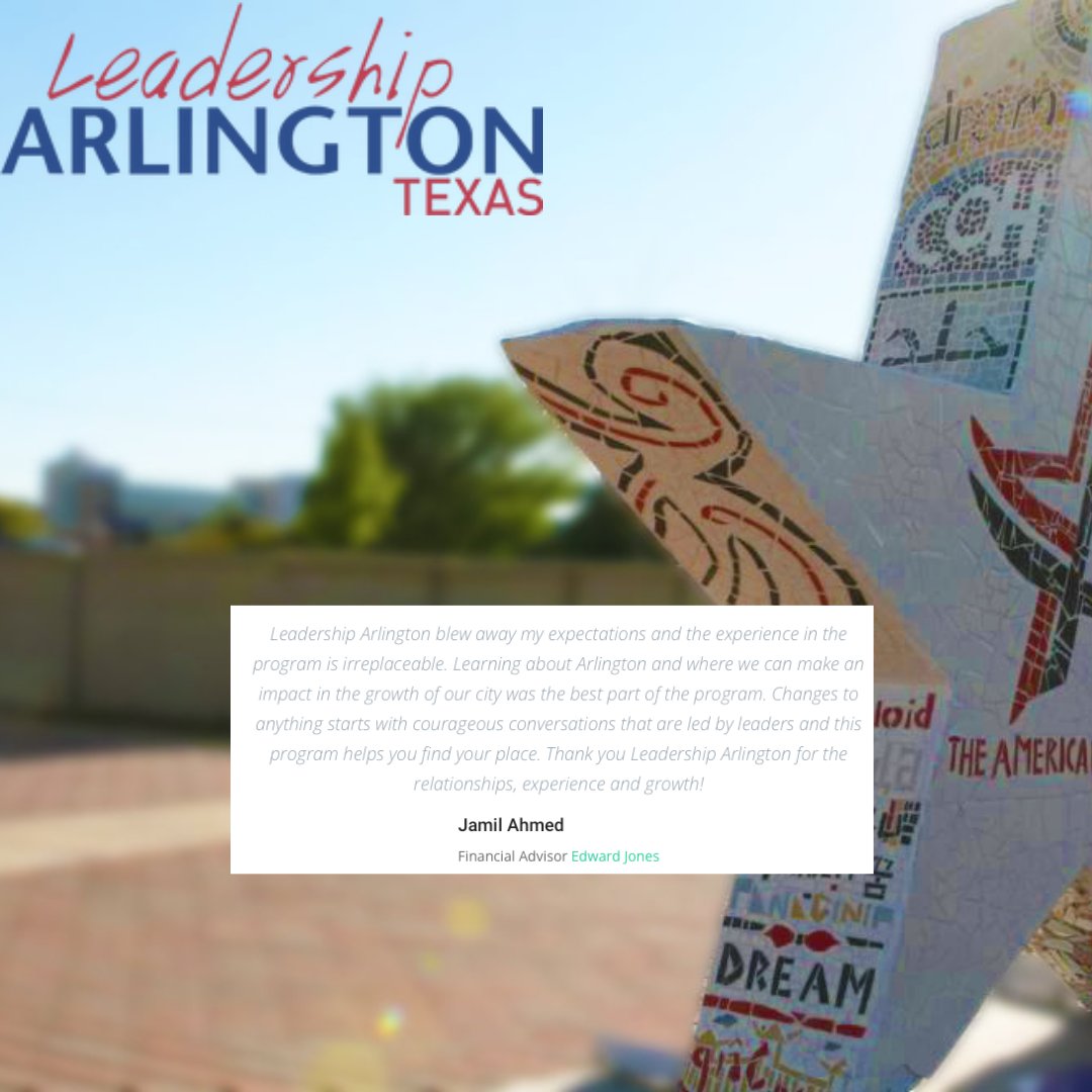 LeadArlingtonTX's tweet photo. Want to learn more about Leadership Arlington? See what our Alumni think of the program!

Leadership Arlington is accepting applications for the Class of 2022-2023 Adult and Student programs through June 30th. Check out our website at https://t.co/je7fA6DOqU to to sign up! https://t.co/nOcM5bSKPl