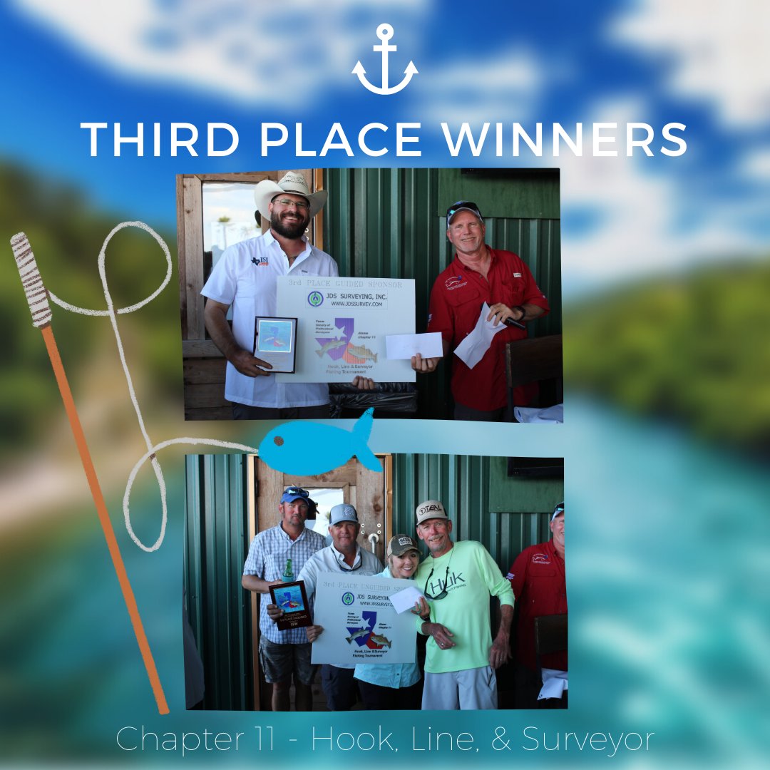 Congratulations to all of our winners from the Chapter 11 Fishing Tournament!🏆

This year's tournament was a huge success and we want to thank all who made it possible. We hope all who participated had a wonderful time!🎣

#tsps #surveylife #texassurveyors #texaslandsurveyors