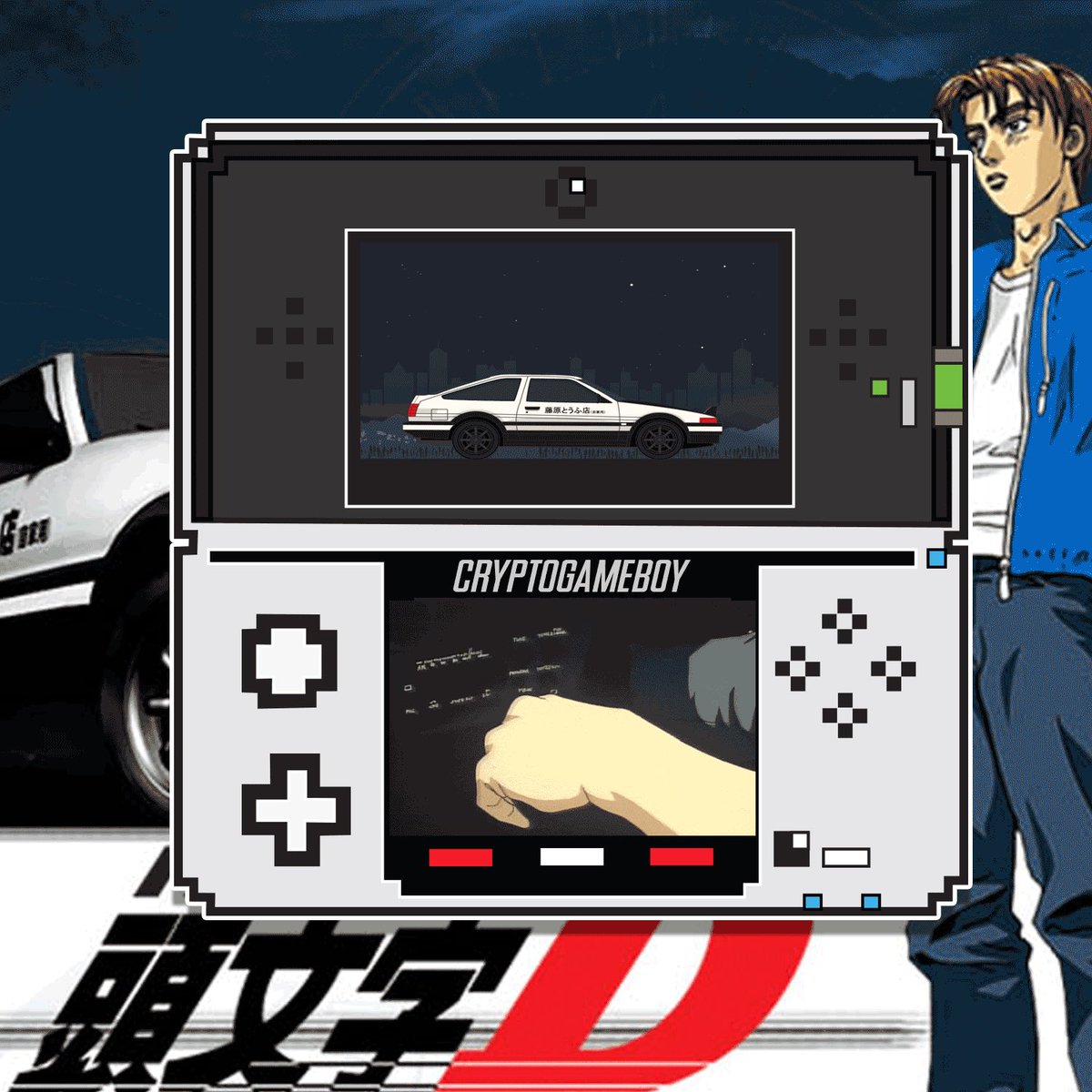 artbyrobbroyce's tweet photo. cryptogameboyz DS Series Collection #7 With INITIAL D !!! BUY A CRYPTOGAMEBOYZ DS AND GET A CLASSIC SERIES 😊FREE!!! #cryptogameboyz #gifnfts #expertapp #nftcommunity #pixelnfts #retro #anime #manga #akira #initiald https://t.co/sGser1Qvzo