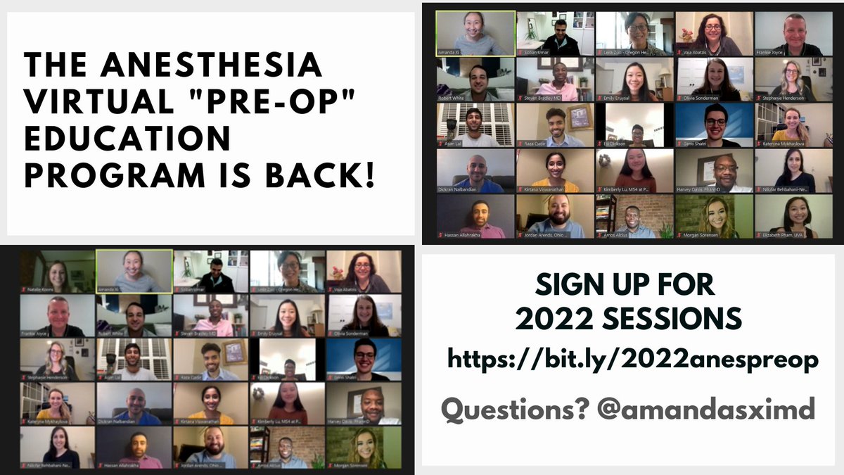 🚨 The #Anesthesia Virtual Preop Education Program [200+ med students, 19 faculty from 14 residency programs led sessions] is back for the #Match2023 season! For MS4s applying this cycle, learn more/sign up for a session: bit.ly/2022anespreop Pls RT & share!