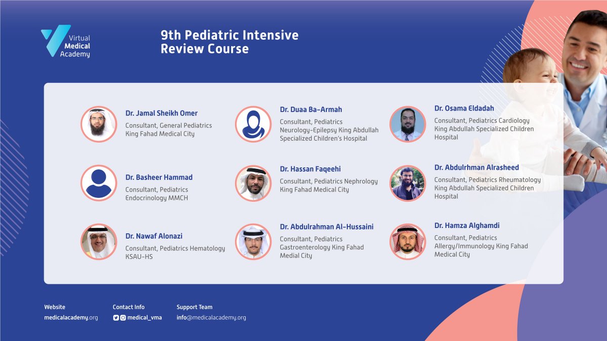 medical_vma's tweet photo. Meet our elite speakers for the | 9th Pediatric Intensive Review Course 

@Dr_jamalAh
@EldadahOsama
@AAAMAlrasheed
@NawafAnazi
@alhussaini_aa
@hatimalharbi
@zainab_almoosa
@AsmAlshamrani
@GhaiathHussein
@Dralkhenizan

Don't miss out, Register Now!
https://t.co/Qn7JJmG0h8 https://t.co/ncCGWGF6Iy