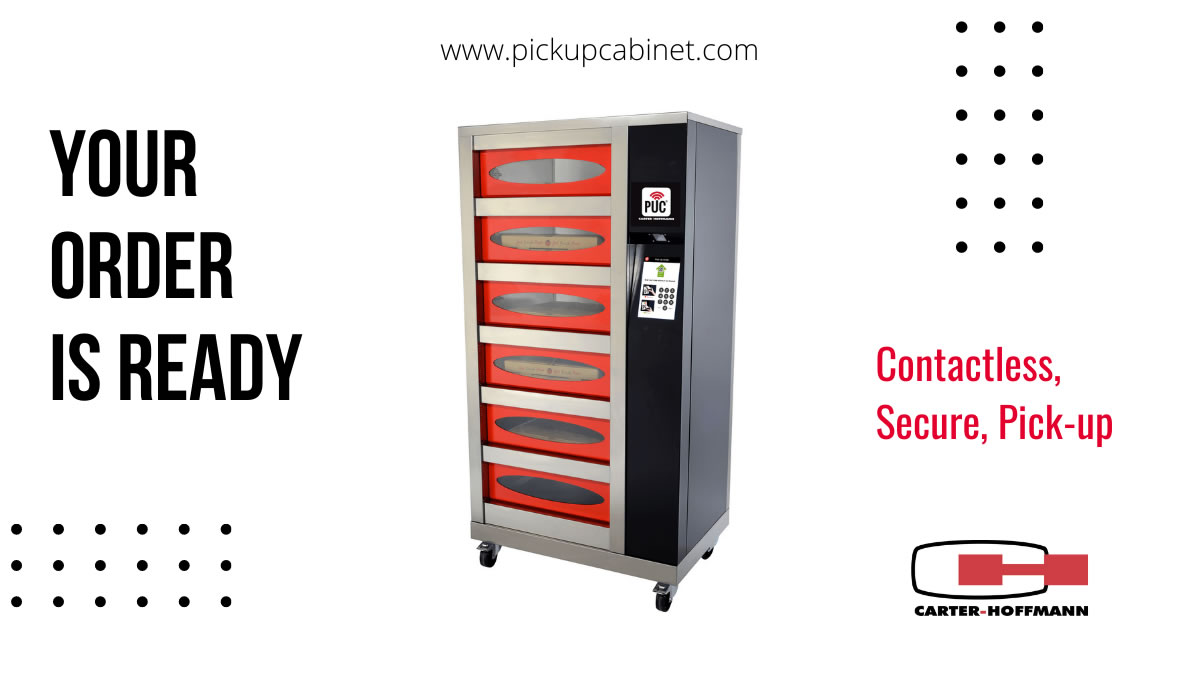 CarterHoffmann's tweet photo. Fast. Automated. PUC.  Customers can order online, skip the line and pick-up with a quick QR code scan. Our pizza lockers have heated shelves and can hold up to three pizza boxes in each one. Learn More: https://t.co/h9F2C12832 #pizza #carryout #pickuplocker #carterhoffmann https://t.co/hBGNoFFWKa