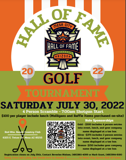 RMAthletics's tweet photo. Mesa City Hall of Fame is excited to announce the inaugural Mesa Hall of Fame Golf Tournament,  on July 30. The tournament will be held at Red Mountain Ranch Country Club with a 7am Shotgun start. Come out and support a great organization that continues to honor  Mesa's best. https://t.co/GfucFD3ZpU