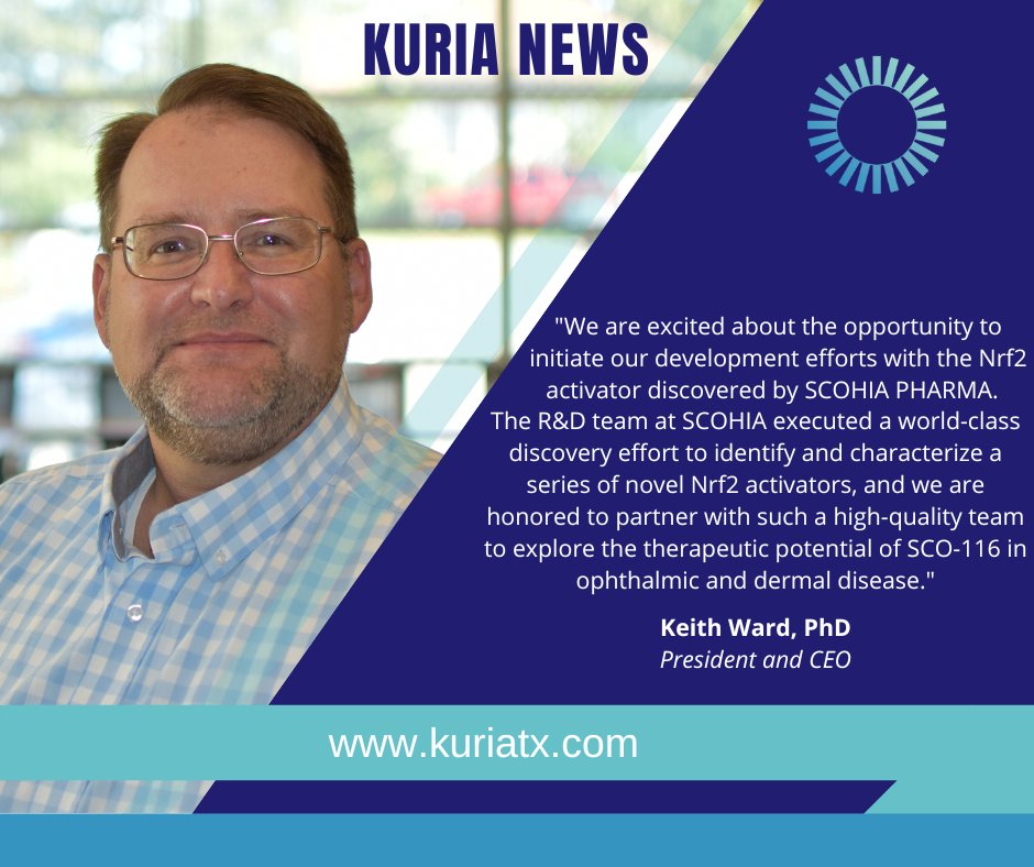 KuriaTx's tweet photo. Our #firsttweet and it’s a big one – we’ve in-licensed our initial development program, a novel #Nrf2 activator from @SCOHIAPHARMA ! Excited to share more of our plans and progress in #ophthalmology and #dermatology in the future! https://t.co/sda2QAV5pb
