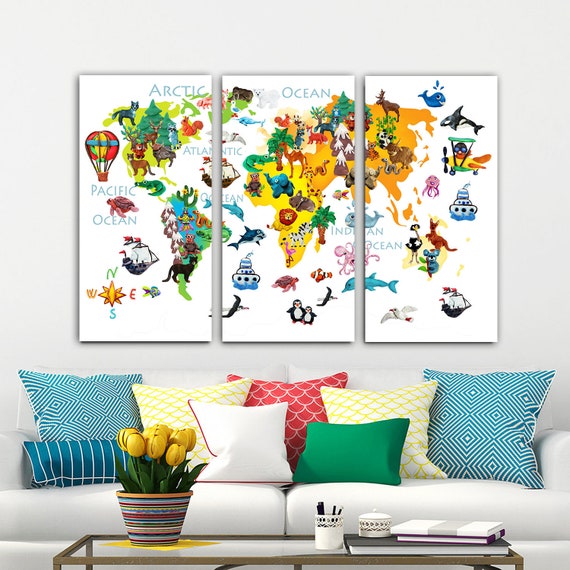 CanvasLucky's tweet image. World Map Print, Canvas Wall Art, Animals of etsy.me/3wWpsLo #worldmapprint #canvaswallart #nurseryworldmap #nurserywallart @etsymktgtool