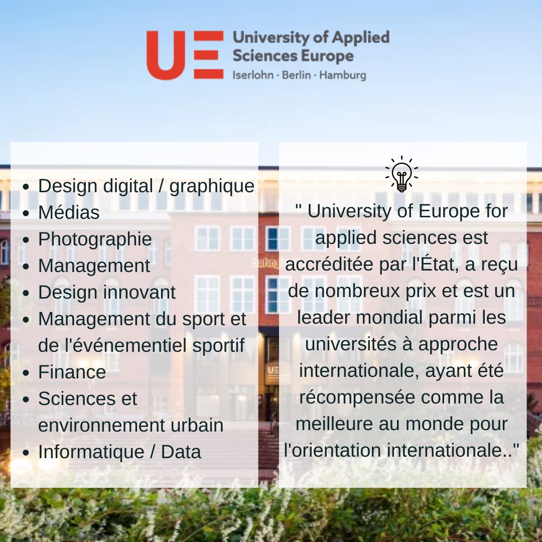 IDDSFRANCE's tweet photo. 🎓 Direction l'Allemagne à la rentrée ! 🎓
Contactez nous pour recevoir les programmes et informations:
✉admissions@idds.fr
📞01 43 63 90 00
📆Ou réservez un rendez-vous téléphonique: https://t.co/ATaBoxpaOL

#études #destination #voyage #travel #dream #learn #doublediplome https://t.co/IxvsZCH15W