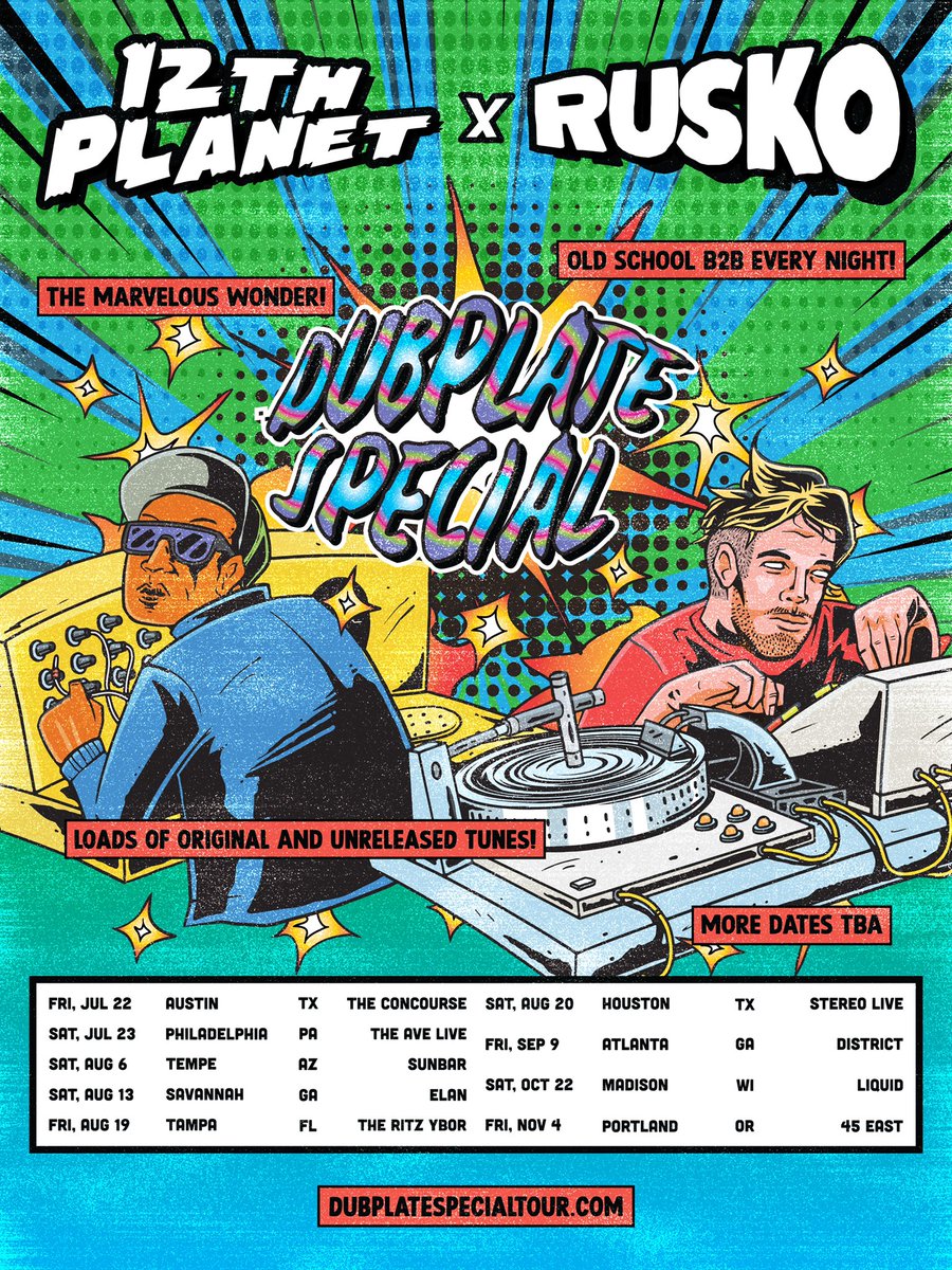 12thplanet's tweet photo. I’m super excited to announce the Dubplate Special co-headline tour w/ @ruskoofficial for 2022!💫 Presale tickets on-sale Tuesday at 10am - sign up below for exclusive early access. More dates TBA ✌😁 https://t.co/YIc44w5UFu
