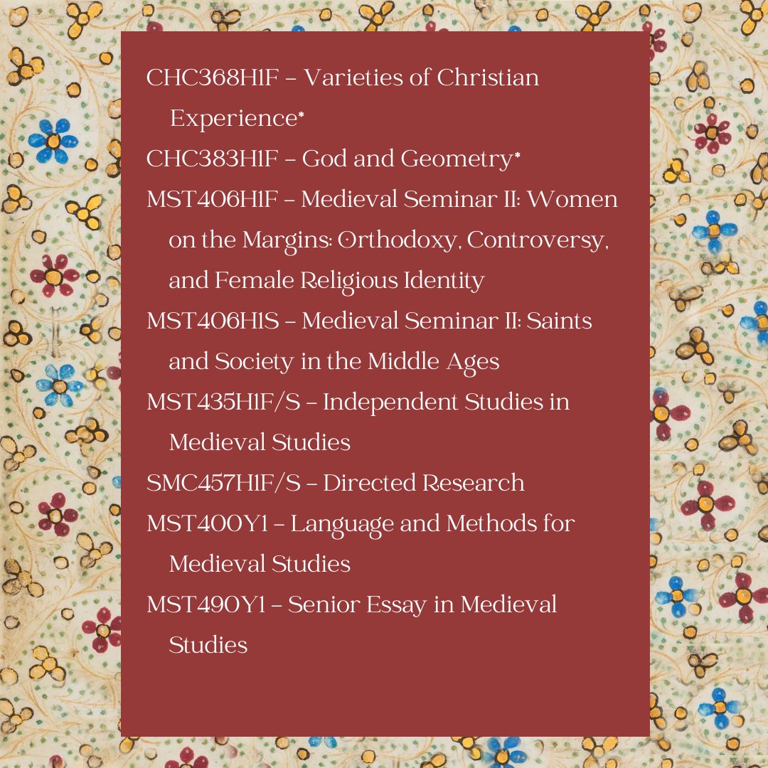 MedievalToronto's tweet photo. Getting ready for course selection? 📚Here are the medieval studies courses being offered by St. Mikes and the Centre for Medieval Studies this year! Leave your course recommendations in the replies! https://t.co/BTqEOvj0RC