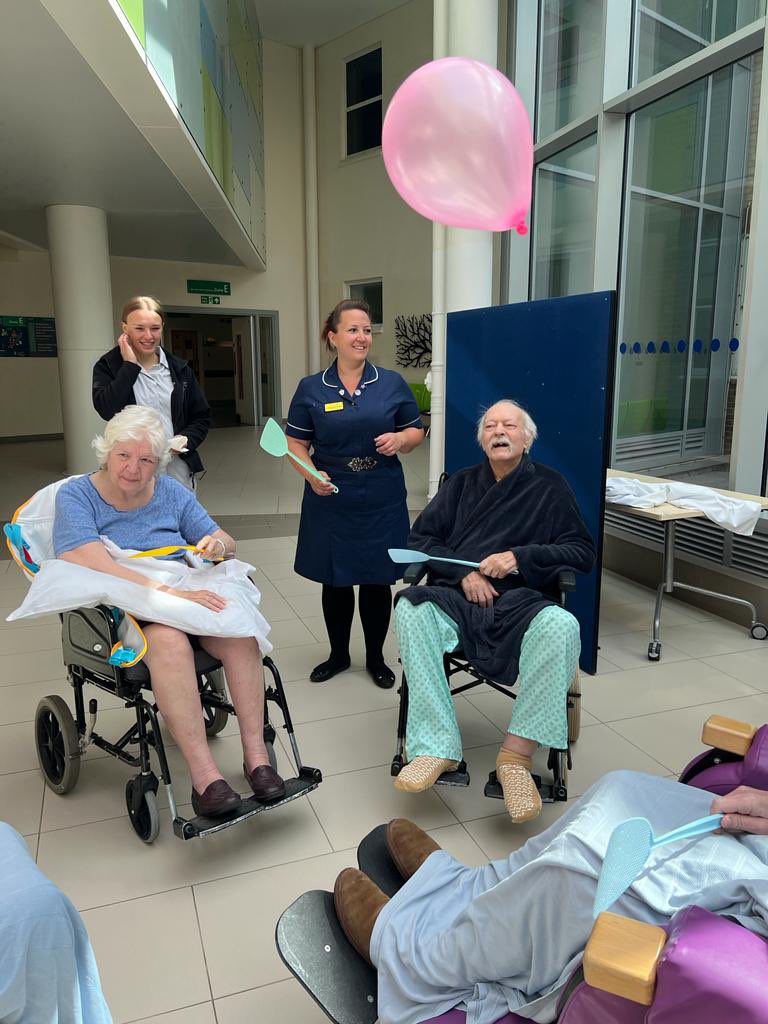 harper_bright's tweet photo. Wimbledon has landed on the Stroke Unit!Patients receive ⬆️limb therapy and mood boosting by playing 🎈 tennis!Our patients and staff had a fun time this morning!Followed by 🍓and cream naturally! @Caitylou7 @JustineWren2 @CatherineFusse2 @Mel_Chambers76 @kellyMcgovern21 https://t.co/E6NnUgLvNd