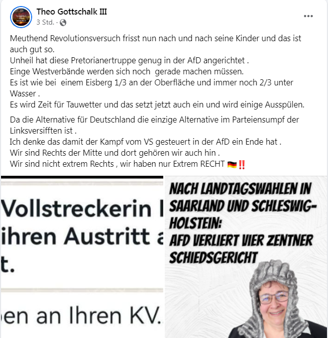 Stefan_K__'s tweet photo. "AfD verliert vier Zentner Schiedsgericht"
#NoAfD Theo #Gottschalk, #Kerpen #NRW, wirft der ehemaligen #AfD #Schiedsgericht Vorsitzenden Ines #Oppel noch ordentlich Dreck hinterher. 😎🍿 https://t.co/z8lhYndnwV
