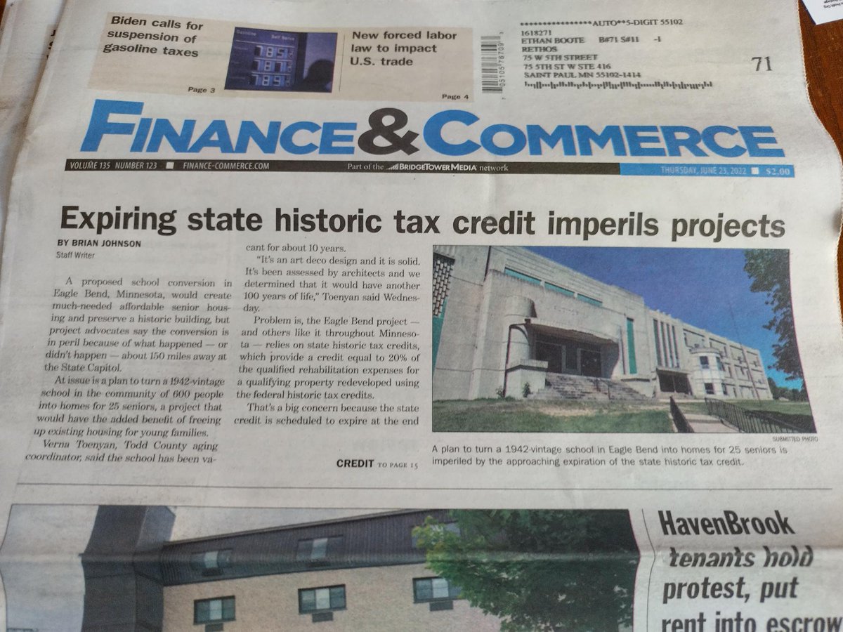Losing the Historic Tax Credit at midnight June 30 will kill important construction projects. Dead in their tracks. Jobs lost. Investments on hold. Money down the drain. Investors going to other states. #MNleg is letting this happen.