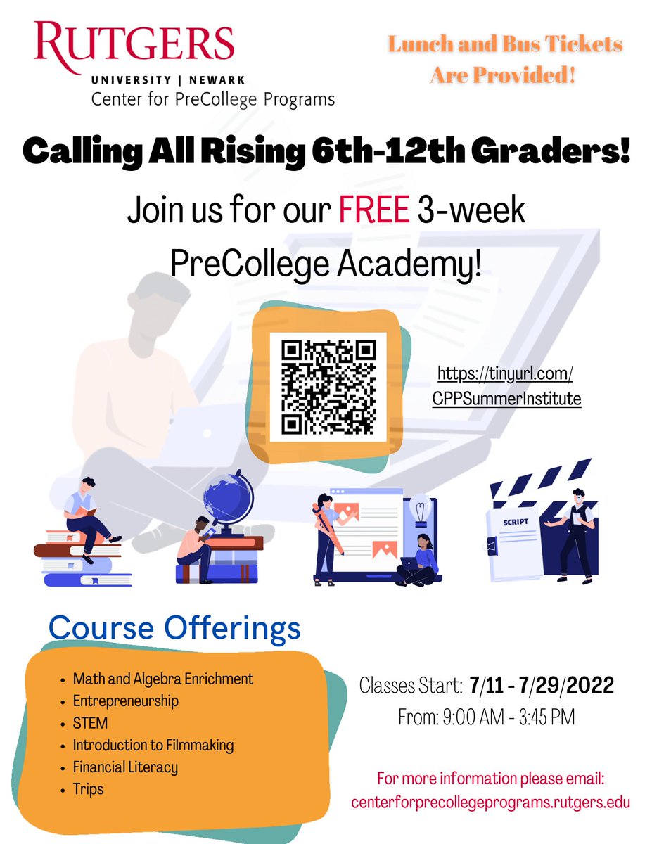 Cntr4PreCollege's tweet photo. Scholars, please use this link (https://t.co/HExVR3aPyI) to register for our PreCollege Academy. Email centerforprecollege@rutgers.edu for more information! 

#summerrising #precollegeacademy #centerforprecollegeprograms #RUNewark #TRIO #UpwardBound #ALI #RFSNewark https://t.co/tuzo8vOe7C