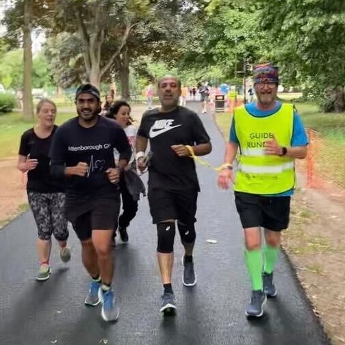 parkrunUK's tweet photo. With help from my guide and audio prompts to adjust my pace from @DocSandip I set a new park run PB 🤩 

Bhavesh  💬

This weekend Bhavesh ran alongside his doctor at @cassioparkrun, as @AttenboroughGP promoted the benefits of exercising together  🙌

🌳 #loveparkrun https://t.co/JdpEe6e2rB