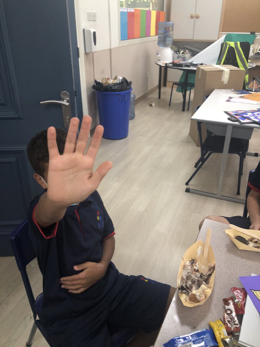AIS_Grade5's tweet photo. 5A students were rewarded with a well deserved “mystery” prize: ice-cream party!!!! Some of us overdosed on sugary goodness (that’s Omar holding his belly) but we definitely earned this treat. Congrats 5A! #AISGrade5 https://t.co/FiNWWmLFiL