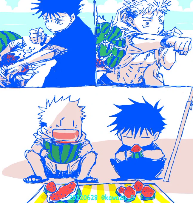🍉虎伏(ナ●コ●のやつ)
割った🍉交換して食べたのでは?(大きさ的に😁) 